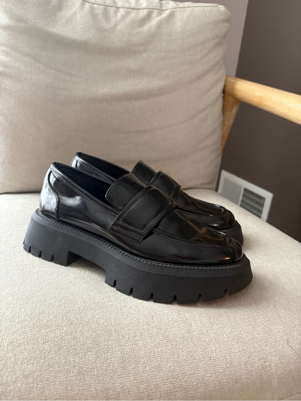 Zara Black Chunky Platform Penny Loafers
